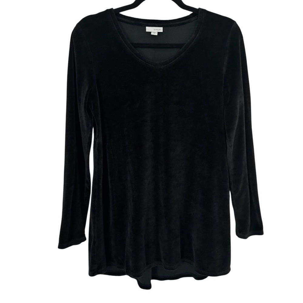 PURE JJILL Women’s Plush Velour Top Black 3/4 Sleeve Soft Back Detail Relaxed S